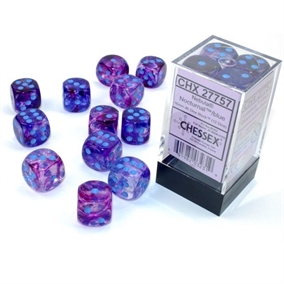 Nebula Nocturnal and blue (Glow in the dark) 16mm d6 Dice block (12 Terninger) - Rollespilsterninger - Chessex